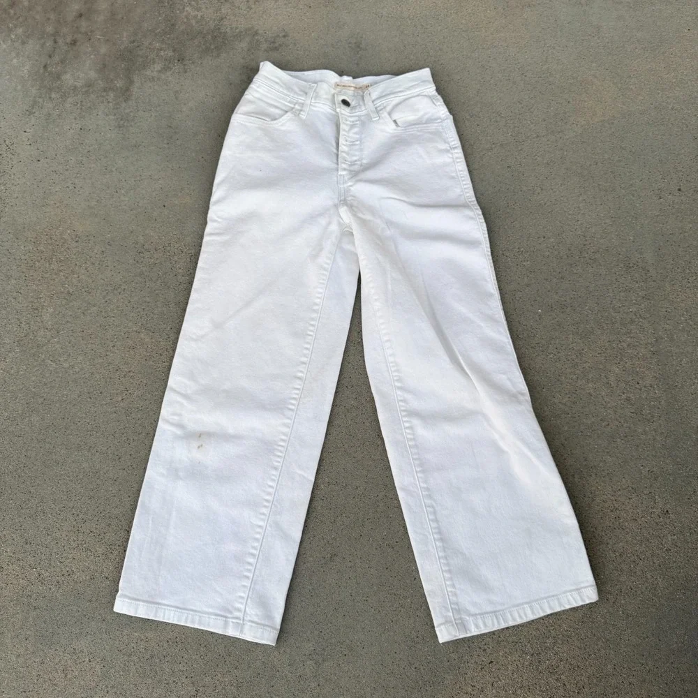 Levi's Jeans Women Mile High Cropped Wide‎ Leg Button Fly Ivory Tag Size 24 - Picture 2 of 9